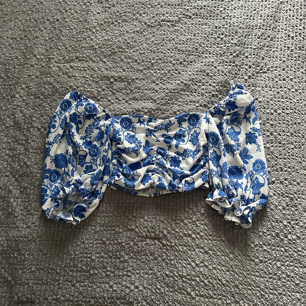 Floral Blue and White Women's Top